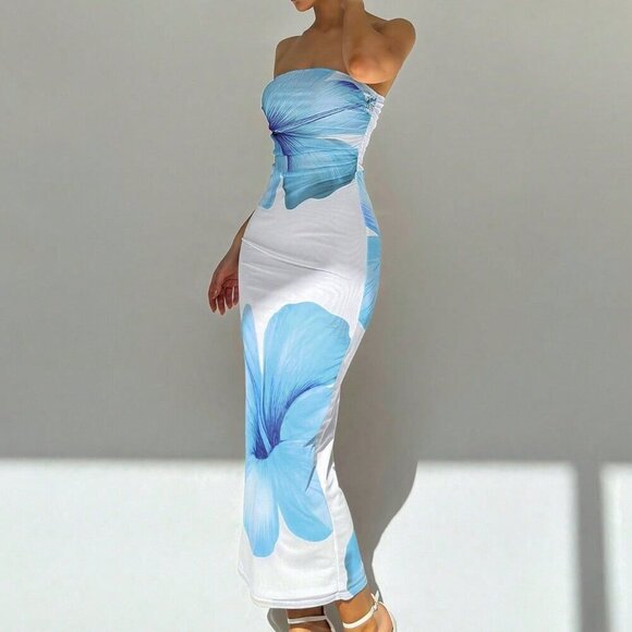 Blue Sexy Women's Romantic Date Night Strapless Bodycon Dress - Picture 5 of 5